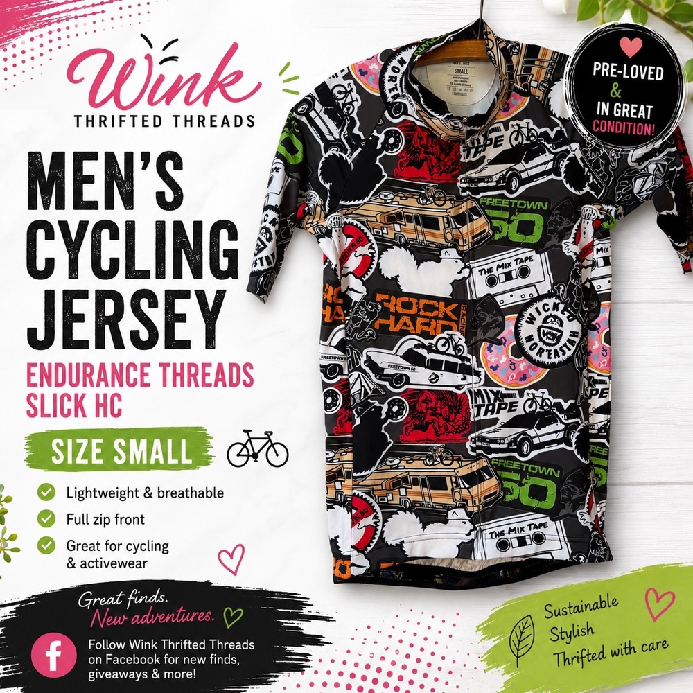 Endurance Threads Mens Slick HC Cycling Jersey Small Graphic Print Full Zip